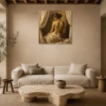 Curtained Back Figure Classical Nude Wall Art Canvas Print presented in a sophisticated home setting