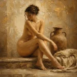 Terracotta Vessel Seated Figure Classical Nude Wall Art Canvas Print