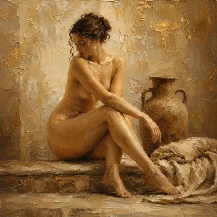 Terracotta Vessel Seated Figure Classical Nude Wall Art Canvas Print