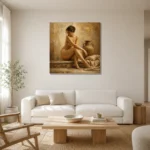 Terracotta Vessel Seated Figure Classical Nude Wall Art Canvas Print styled in a refined neutral interior