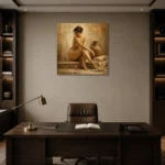 Terracotta Vessel Seated Figure Classical Nude Wall Art Canvas Print displayed in a contemporary gallery-inspired room