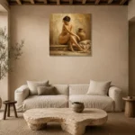 Terracotta Vessel Seated Figure Classical Nude Wall Art Canvas Print presented in a sophisticated home setting