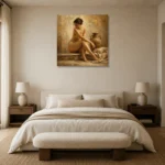 Terracotta Vessel Seated Figure Classical Nude Wall Art Canvas Print showcased in an elegant minimalist interior