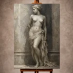 Sculptural Nude Wall Art captures the timeless beauty of a draped classical figure with serene posture, sculptural form, and textured neutral tones for refined interiors.