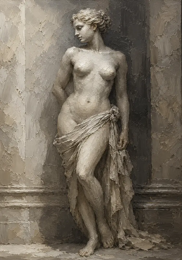 Draped Classical Figure Sculptural Nude Wall Art Canvas Print