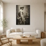 Draped Male Figure Sculptural Nude Wall Art Canvas Print styled in a refined neutral interior