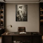 Draped Male Figure Sculptural Nude Wall Art Canvas Print displayed in a contemporary gallery-inspired room
