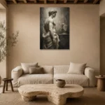 Draped Male Figure Sculptural Nude Wall Art Canvas Print presented in a sophisticated home setting