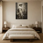 Draped Male Figure Sculptural Nude Wall Art Canvas Print showcased in an elegant minimalist interior