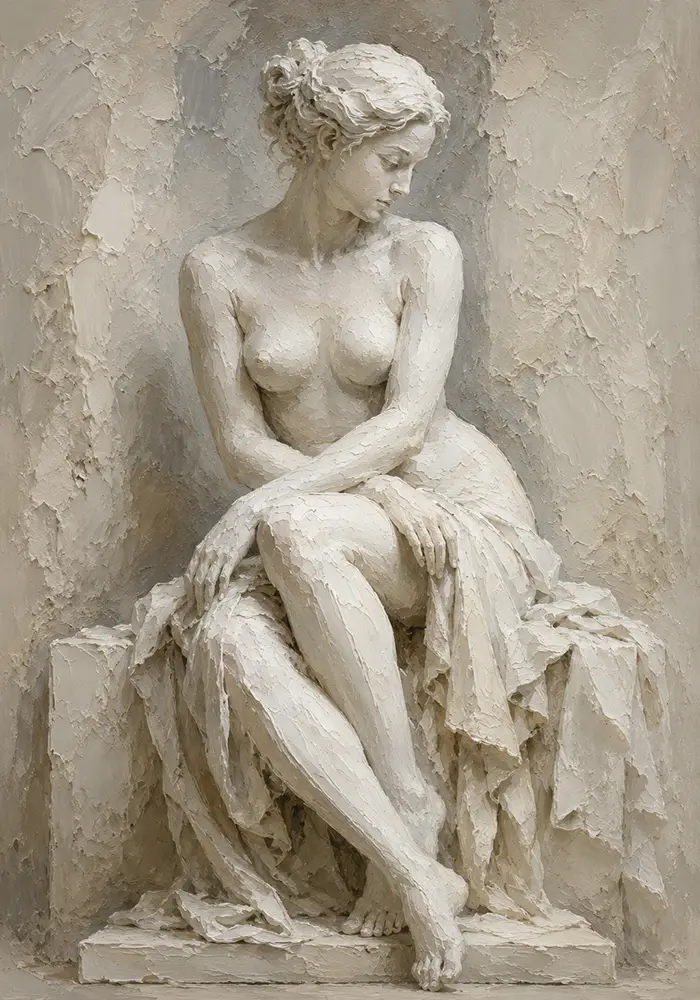 Seated Muse Sculptural Nude Wall Art Canvas Print