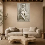 Seated Muse Sculptural Nude Wall Art Canvas Print presented in a sophisticated home setting