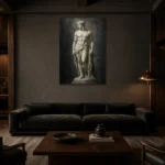 Standing Male Figure Sculptural Nude Wall Art Canvas Print shown in a warm modern interior
