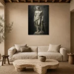 Standing Male Figure Sculptural Nude Wall Art Canvas Print presented in a sophisticated home setting