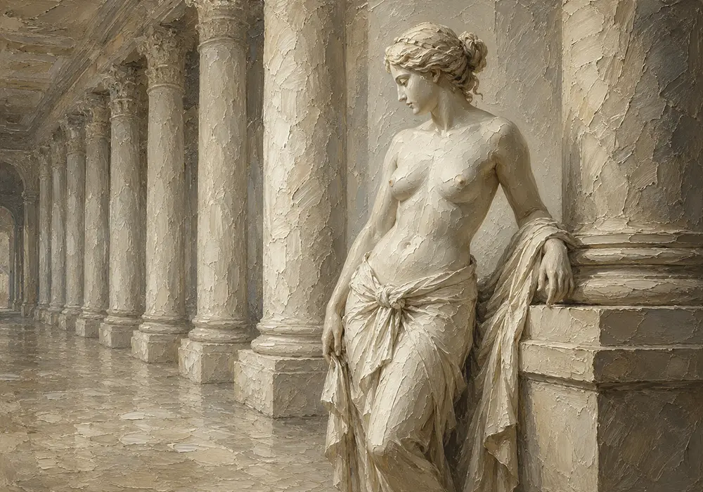 Classical Colonnade Figure Sculptural Nude Wall Art Canvas Print