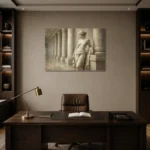 Classical Colonnade Figure Sculptural Nude Wall Art Canvas Print displayed in a contemporary gallery-inspired room