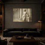 Classical Colonnade Figure Sculptural Nude Wall Art Canvas Print shown in a warm modern interior