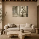 Classical Colonnade Figure Sculptural Nude Wall Art Canvas Print presented in a sophisticated home setting