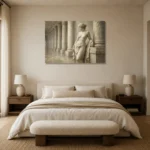 Classical Colonnade Figure Sculptural Nude Wall Art Canvas Print showcased in an elegant minimalist interior