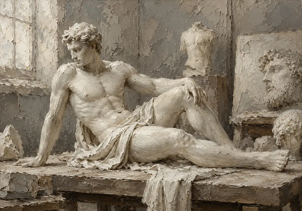 Reclining Male Figure Sculptural Nude Wall Art Canvas Print