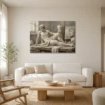 Reclining Male Figure Sculptural Nude Wall Art Canvas Print styled in a refined neutral interior