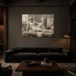 Reclining Male Figure Sculptural Nude Wall Art Canvas Print shown in a warm modern interior