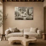 Reclining Male Figure Sculptural Nude Wall Art Canvas Print presented in a sophisticated home setting