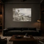 Coastal Muse Sculptural Nude Wall Art Canvas Print shown in a warm modern interior