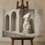 Arched Torso Sculptural Nude Wall Art Canvas Print displayed on a studio easel