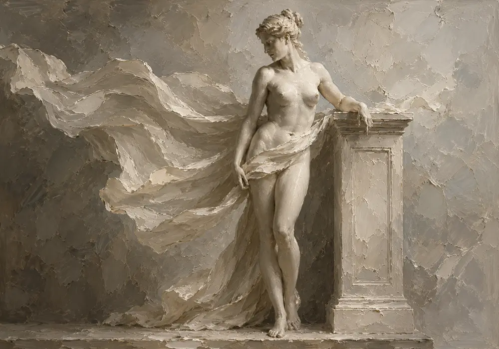 Flowing Drapery Figure Sculptural Nude Wall Art Canvas Print