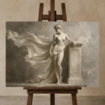 Flowing Drapery Figure Sculptural Nude Wall Art Canvas Print displayed on a studio easel