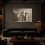 Flowing Drapery Figure Sculptural Nude Wall Art Canvas Print shown in a warm modern interior
