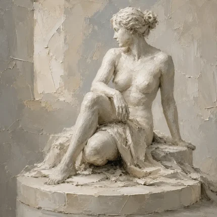 Seated Classical Muse Sculptural Nude Wall Art Canvas Print