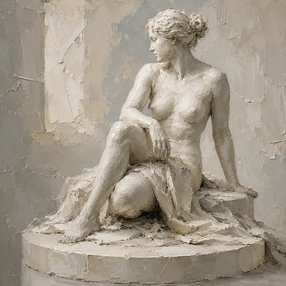 Seated Classical Muse Sculptural Nude Wall Art Canvas Print