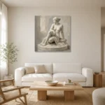 Seated Classical Muse Sculptural Nude Wall Art Canvas Print styled in a refined neutral interior