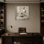 Seated Classical Muse Sculptural Nude Wall Art Canvas Print displayed in a contemporary gallery-inspired room