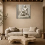Seated Classical Muse Sculptural Nude Wall Art Canvas Print presented in a sophisticated home setting