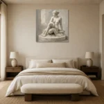 Seated Classical Muse Sculptural Nude Wall Art Canvas Print showcased in an elegant minimalist interior