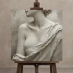 Draped Shoulder Study Sculptural Nude Wall Art Canvas Print displayed on a studio easel