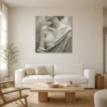 Draped Shoulder Study Sculptural Nude Wall Art Canvas Print styled in a refined neutral interior