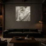Draped Shoulder Study Sculptural Nude Wall Art Canvas Print shown in a warm modern interior
