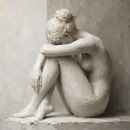 Contemplative Seated Figure Sculptural Nude Wall Art Canvas Print