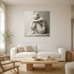 Contemplative Seated Figure Sculptural Nude Wall Art Canvas Print styled in a refined neutral interior