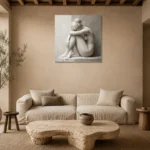 Contemplative Seated Figure Sculptural Nude Wall Art Canvas Print presented in a sophisticated home setting