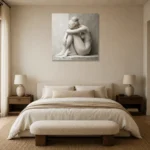 Contemplative Seated Figure Sculptural Nude Wall Art Canvas Print showcased in an elegant minimalist interior