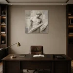 Draped Male Torso Sculptural Nude Wall Art Canvas Print displayed in a contemporary gallery-inspired room