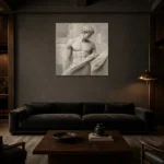 Draped Male Torso Sculptural Nude Wall Art Canvas Print shown in a warm modern interior