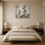 Draped Male Torso Sculptural Nude Wall Art Canvas Print showcased in an elegant minimalist interior
