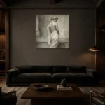 Draped Back Figure Sculptural Nude Wall Art Canvas Print shown in a warm modern interior