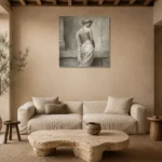 Draped Back Figure Sculptural Nude Wall Art Canvas Print presented in a sophisticated home setting