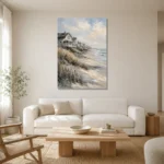 Tranquil Shoreline Coastal Wall Art Canvas Print styled in a refined neutral interior